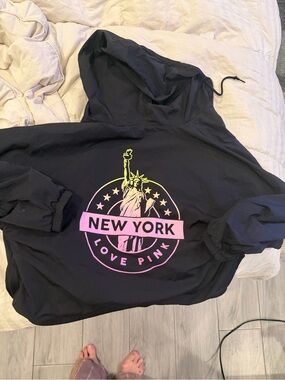 PINK Victoria's Secret Black Hoodie with Pink & Yellow New York Graphic
